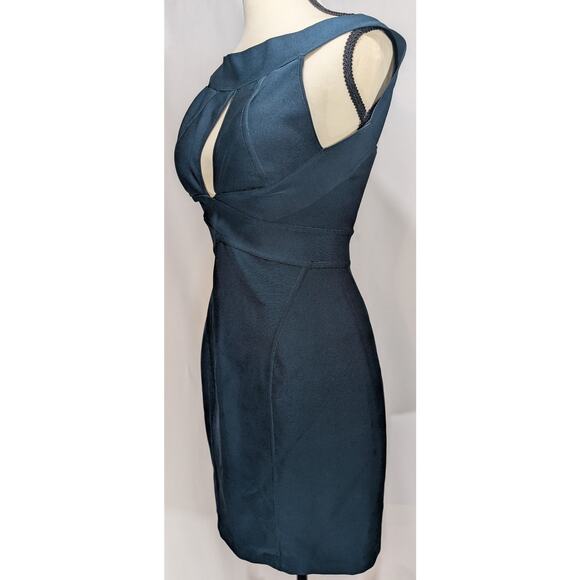 Hervé L. Leroux Couture Bandage Dress Teal Size 42 (Fits US 4–6) Made in France - Picture 2 of 10